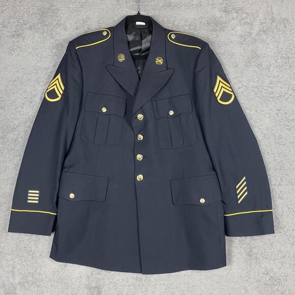 US Army Dress Blue 450 Service Coat Mens 42R ASU Cavalry Staff Sergeant Insignia - Picture 1 of 16